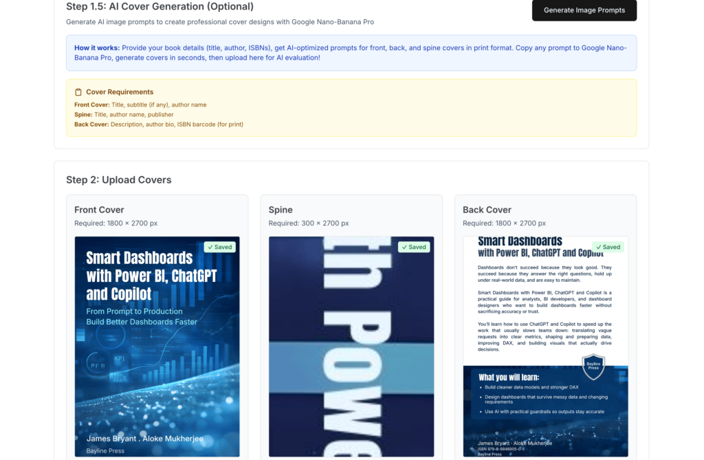 AuthPlat publishing interface preparing files for Amazon KDP.